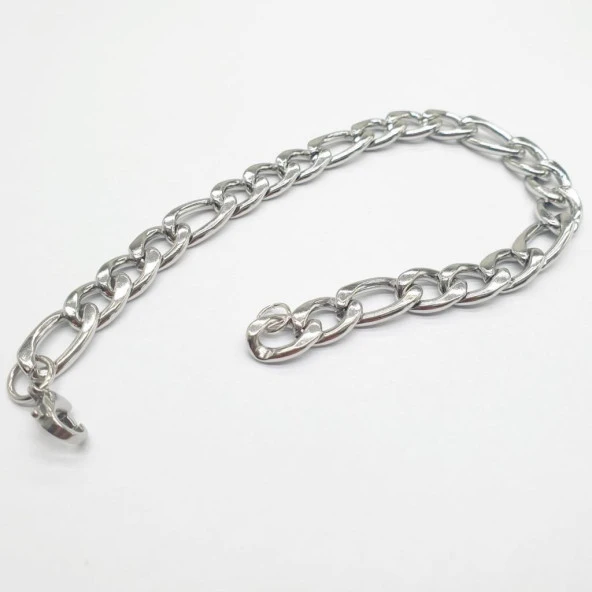 Gümüş Renk Erkek Zincir Bileklik - 5