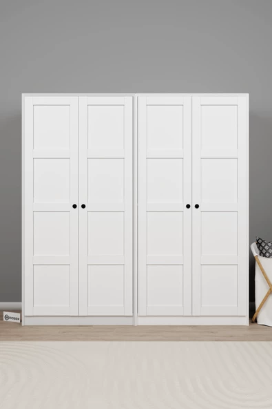 Midoser Lucas 4 Kapaklı Çift Askılı Elbise Dolabı-gardırop Seti Beyaz 190 Cm - 2