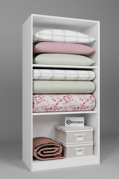 Midoser Lucas 4 Kapaklı 8 Raflı Yüklük ve Elbise Dolabı Seti - Mat Beyaz - 5