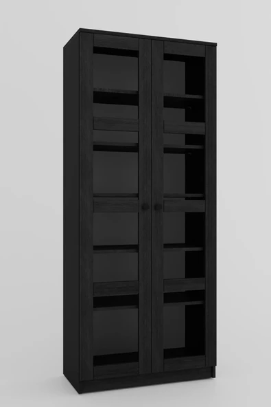 Midoser Lucas Cam Kapaklı Vitrin - Büfe - Kitaplık ve Çok Amaçlı Dolap ( AYARLANABİLİR RAF ) - Siyah - 6