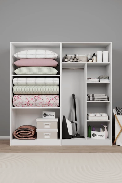 Midoser Lucas 4 Kapaklı 8 Raflı Yüklük ve Elbise Dolabı Seti - Mat Beyaz - 2