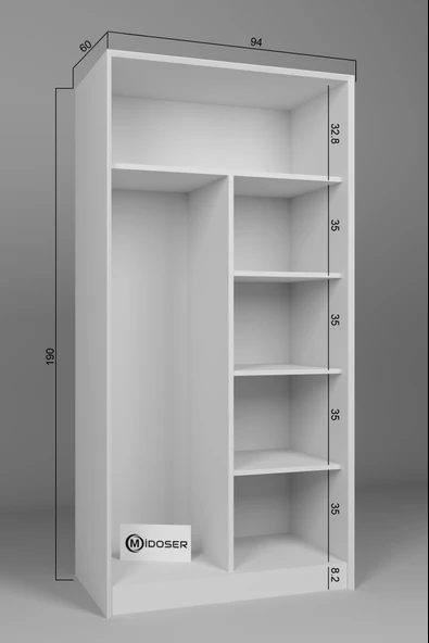 Midoser Lucas 6 Kapaklı 10 Raflı Elbise Dolabı-gardırop Seti Beyaz 282 Cm - 8