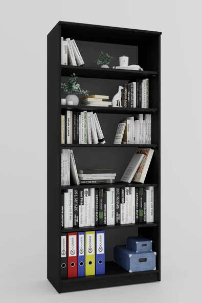 Midoser Lucas Cam Kapaklı Vitrin - Büfe - Kitaplık ve Çok Amaçlı Dolap ( AYARLANABİLİR RAF ) - Siyah - 4