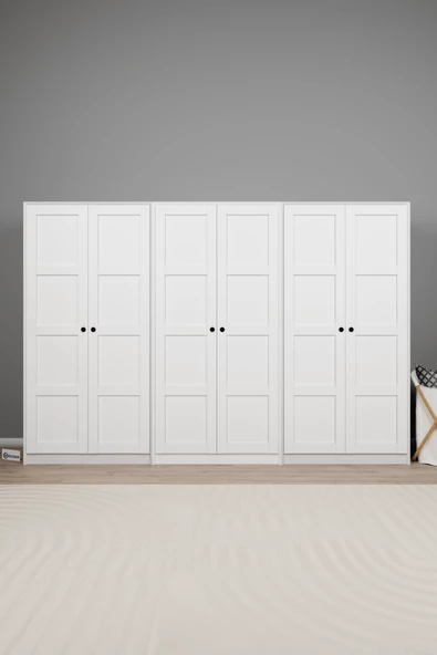 Midoser Lucas 6 Kapaklı 10 Raflı Elbise Dolabı-gardırop Seti Beyaz 282 Cm - 2