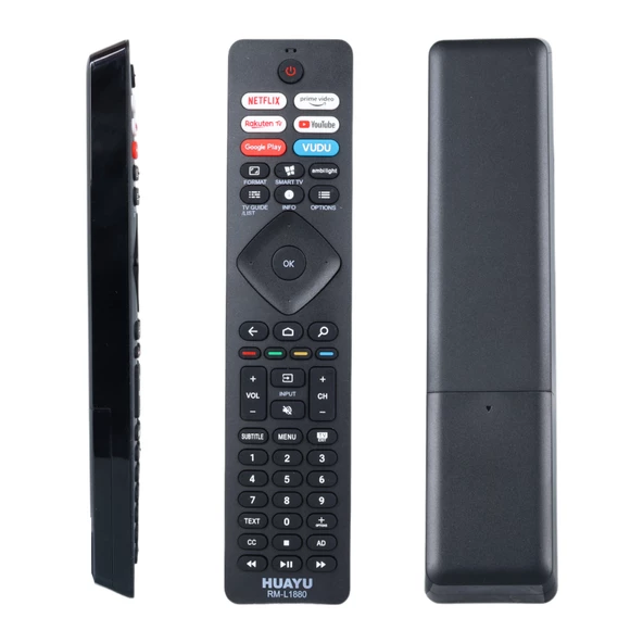 HUAYU KL RM-L1880 PHILIPS UNIVERSAL NETFLIX-PRIME VIDEO-RAKUTEN TV-GOOGLE PLAY-VUDU-YOUTUBE TUŞLU LCD LED TV KUMANDA - 1