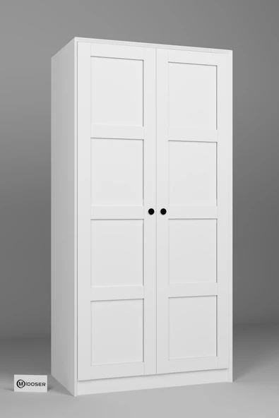 Midoser Lucas 6 Kapaklı 3 Askılı 8 Raflı Yüklük ve Elbise Dolabı Seti - Mat Beyaz - 3