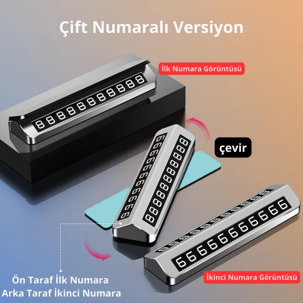Coofbe Premıum Gizlenebilir Çift Taraflı Alüminyum Araç Park Telefon Numaratörü Geçici Park Numaratör - 4
