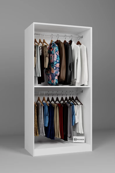 Midoser Lucas 6 Kapaklı 3 Askılı 8 Raflı Yüklük ve Elbise Dolabı Seti - Mat Beyaz - 7