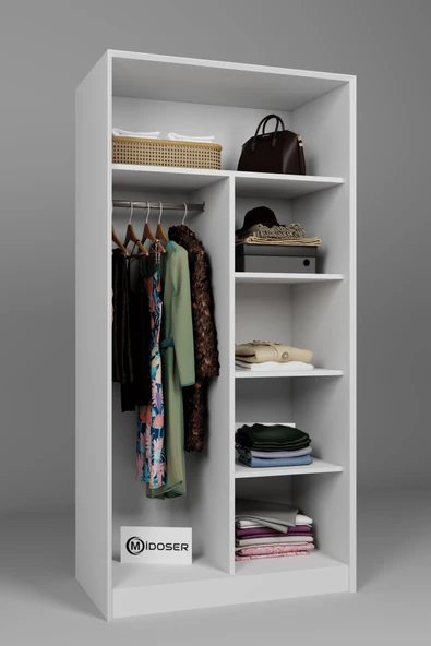 Midoser Lucas 6 Kapaklı 10 Raflı Elbise Dolabı-gardırop Seti Beyaz 282 Cm - 7