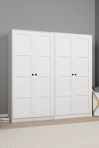 Midoser Lucas 4 Kapaklı 8 Raflı Yüklük ve Elbise Dolabı Seti - Mat Beyaz - 4