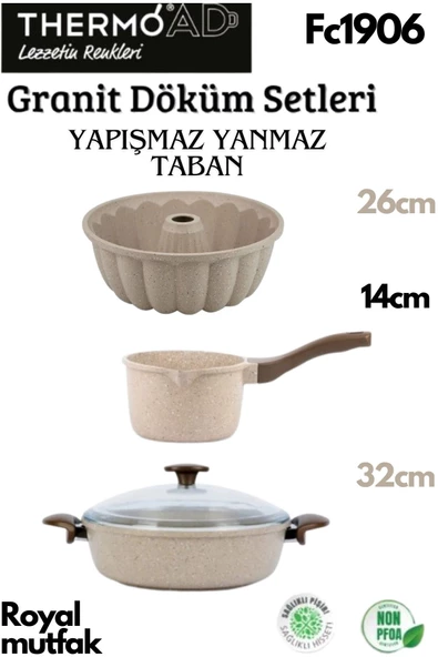 Thermoad 3'Lü Vizon Set (Sosluk&Sütlük-Kek Kalıbı-32 Cm Karnıyarık Tenceresi)