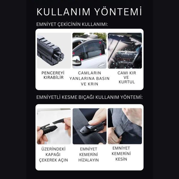 Polham 2in1 Araç Cam Kırıcı ve Emniyet Kemer Kesici, Araç İçi Acil Durum Kiti, Ultra Güçlü Kırıcı ve Kesici - 4