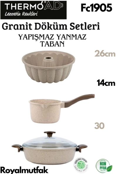 Thermoad 3'Lü Vizon Set (Sosluk&Sütlük-Kek Kalıbı-30 Cm Karnıyarık Tenceresi)