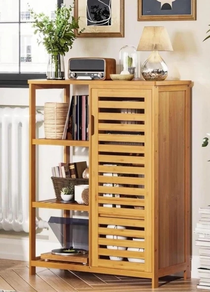 Bambu 5 Raflı Kapaklı Salon Mutfak Banyo Dolabı Düzenleme Organizeri - 2