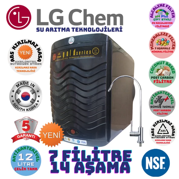 LG Chem GOLD SİYAH 12 LİTRE 7 FİLTRE 14 AŞAMA SU ARITMA CİHAZI