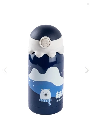 Tantitoni Paslanmaz Çelik Ayıcık Desenli Çantalı Çocuk Termosu Mavi 350ml - Resim 2