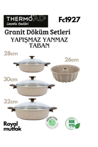 Thermoad 4'Lü Vizon Set (28-30-32 Cm Karnıyarık Tenceresi-Kek Kalıbı)