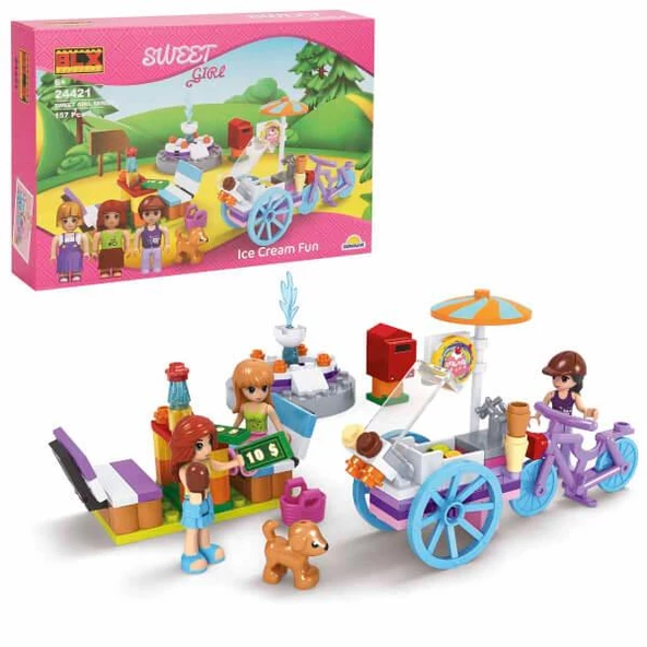 SUN-24421 157 Parça Sweet Girl Dondurma Eğlencesi Yapı Blokları Lego Oyuncak