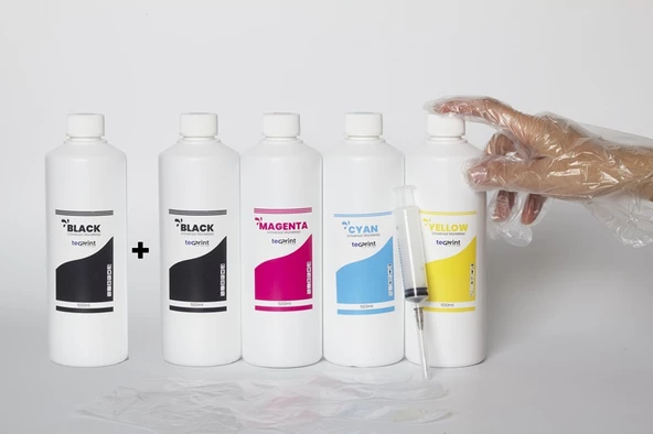 TECPRİNT Epson L655   500 ML Cmyk Muadil Mürekkep Seti+ 500 ML Siyah Mürekkep +Enjektör+Eldiven