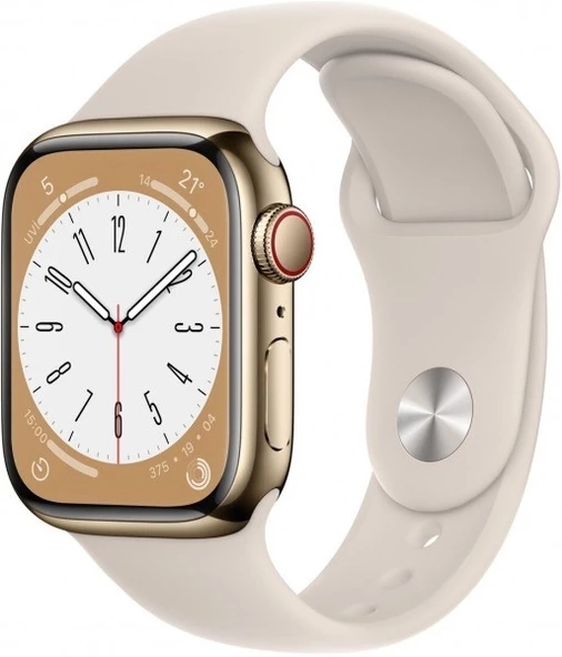 Apple Watch Series 8 Cellular 41mm Altın Rengi Paslanmaz Çelik Kasa Spor Kordon (MNJC3TU/A)