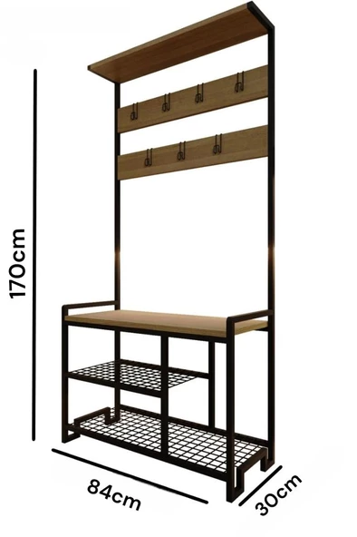 Digithome Metal Portmanto Elbise Askılığı Vestiyer,Ayakkabılık Atlantik Çam 1-1-369 - 7