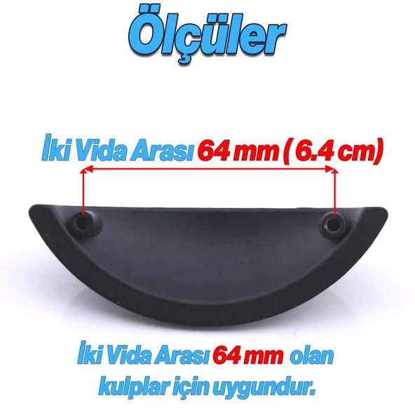 Midye Çanak Tas 64 mm Düğme Siyah Mobilya Mutfak Dolabı Çekmece Dolap Kulpları Kulpu Kulb - 2