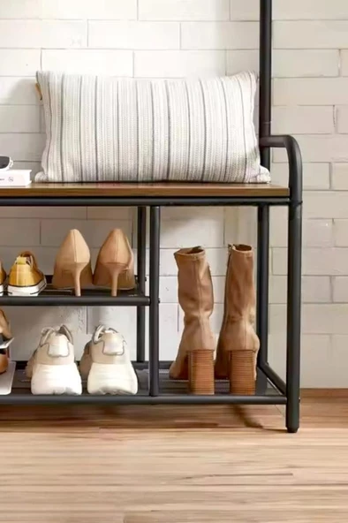 Digithome Metal Portmanto Elbise Askılığı Vestiyer,Ayakkabılık Atlantik Çam 1-1-369 - 6