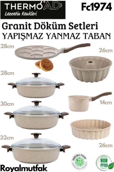 Thermoad 7'Li Vizon Set (28-30-32 Cm Karnıyarık Tenceresi-Kek  ve-Tart Kalıbı-Sütlük Pankek Tavası)