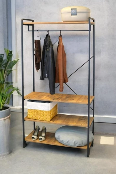 Digithome Dekoratif Metal 4 Raflı Ayakkabılık, Elbise ve Portmanto Askılığı Gardırop 9086 1-1-369 - 2