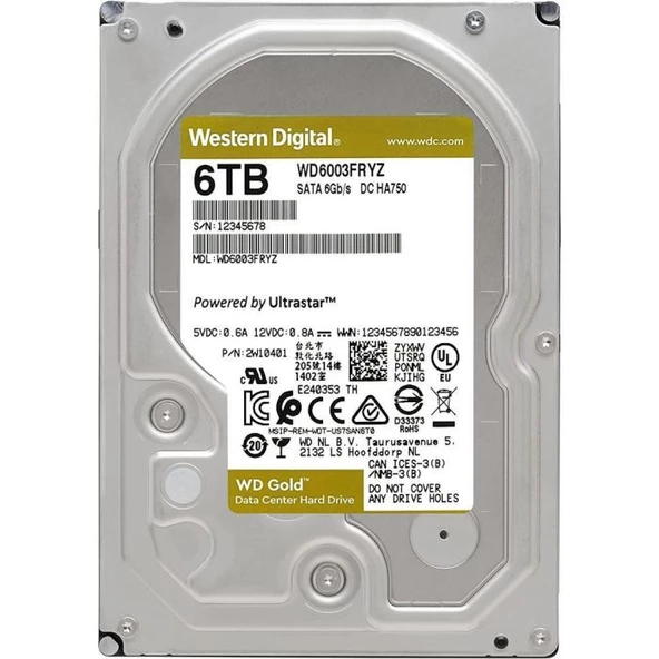 Western Digital Gold WD6003FRYZ SATA 6Gb/S 7200 RPM 3.5" 6TB Harddisk - 2
