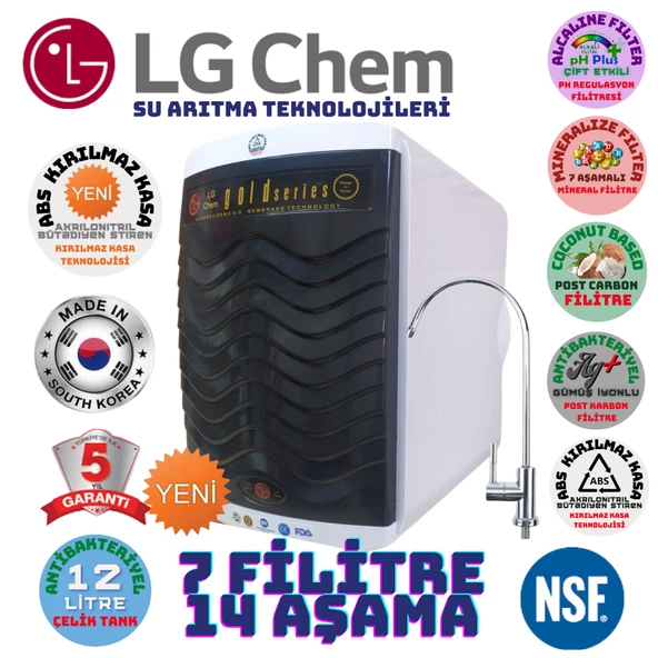 LG Chem GOLD BEYAZ SİYAH 12 LİTRE 7 FİLTRE 14 AŞAMA SU ARITMA CİHAZI
