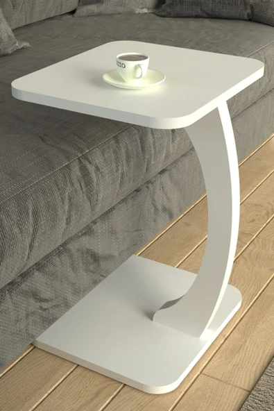 Limnizza C Sehpa Koltuk Sehpası Yan Sehpa Zigon Sehpa Servis Sehpası Dikdörtgen Beyaz - 5