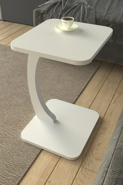 Limnizza C Sehpa Koltuk Sehpası Yan Sehpa Zigon Sehpa Servis Sehpası Dikdörtgen Beyaz - 6