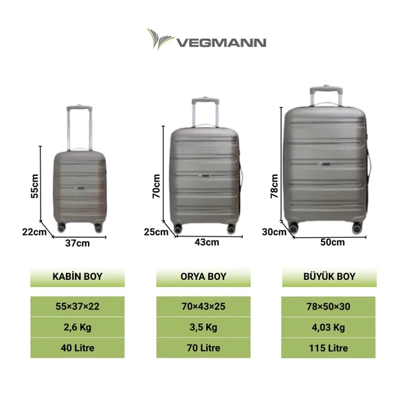 Vegmann Polipropilen (PP) Atlas Gold 3lü Valiz Seti - Resim 6