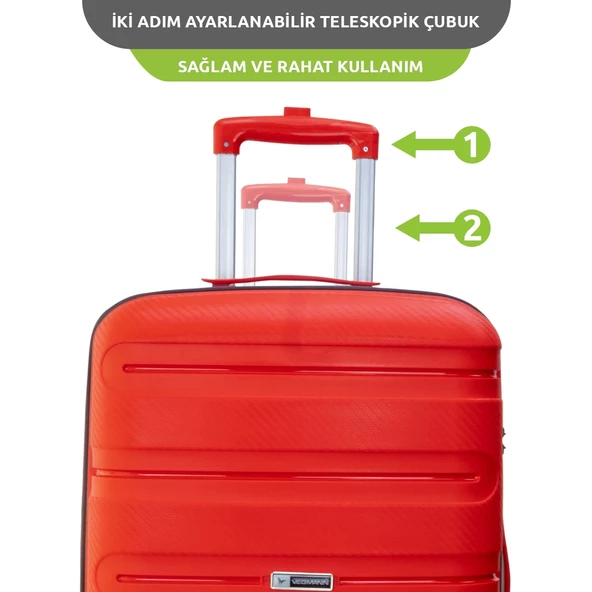 Vegmann Polipropilen (PP) Atlas Kırmızı 3lü Valiz Seti - Resim 2