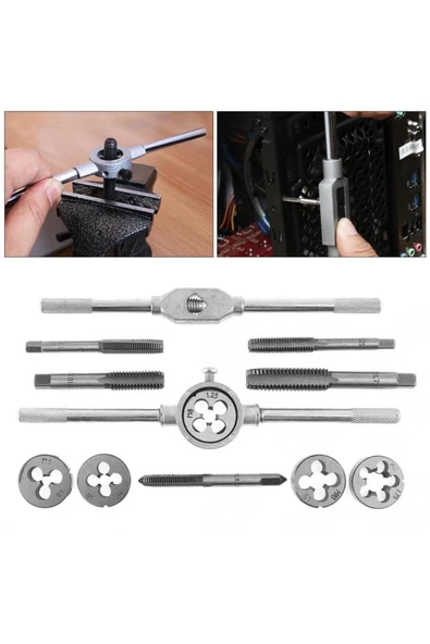 12 Parça Kılavuz Pafta Takımı Metrik Seti Diş Ve Yiv Açma Kılavuz Seti Pafta Seti Klavuz Seti - 3