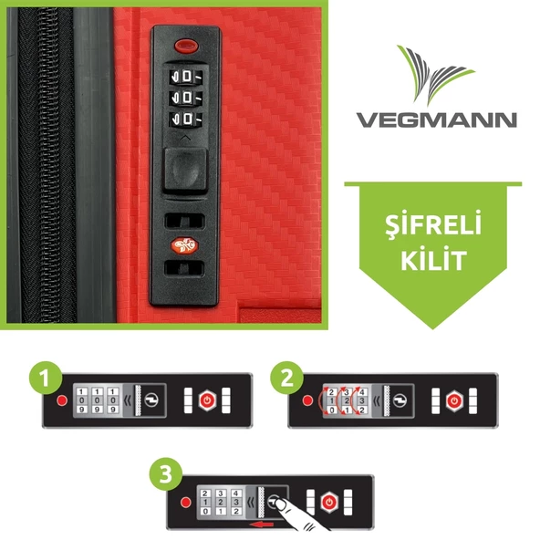 Vegmann Polipropilen (PP) Atlas Kırmızı 3lü Valiz Seti - Resim 5