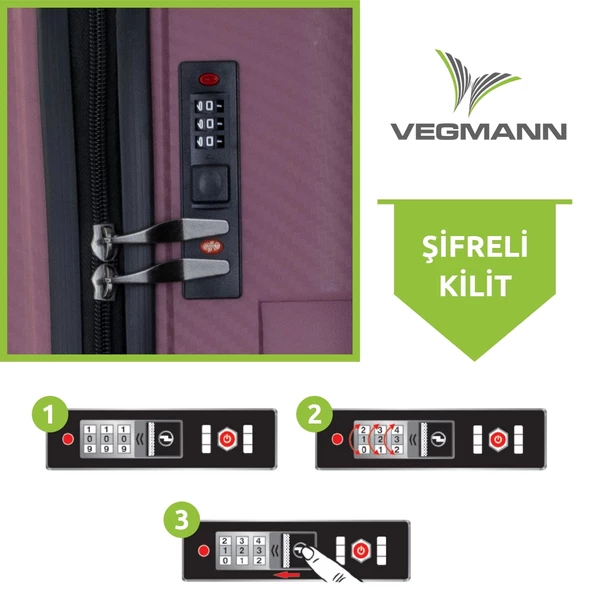 Vegmann Polipropilen (PP) Atlas Mürdüm 3lü Valiz Seti - Resim 6