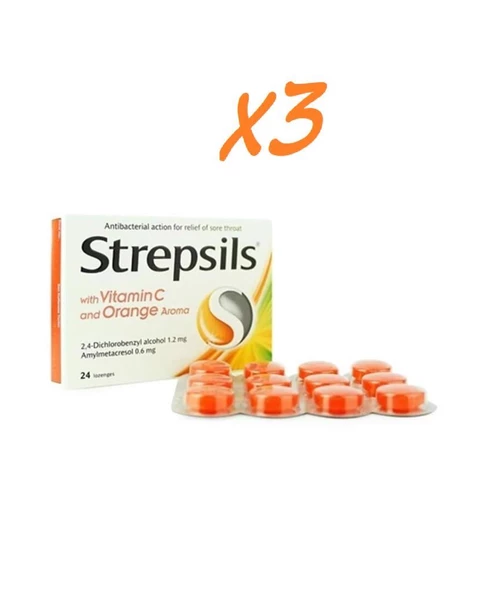 Strepsils_C Vitaminli Portakal Aromalı 24 Pastil-3 KUTU-SKT:07/2026