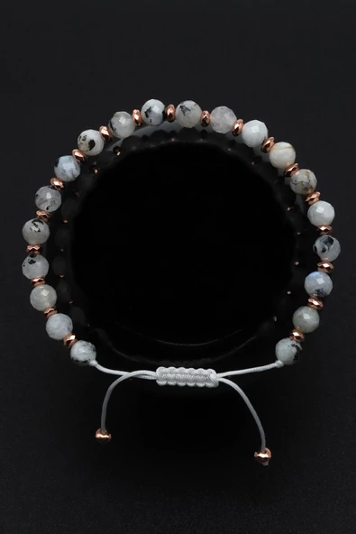 Ay Taşı Doğal Taş Makrome Örme Bileklik Fasetli Küre Kesim ürün görseli