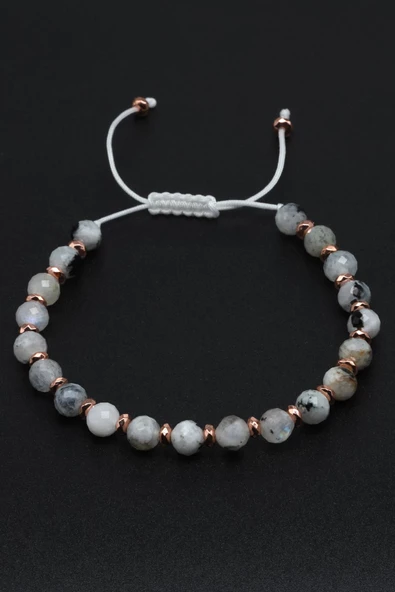 Ay Taşı Doğal Taş Makrome Örme Bileklik Fasetli Küre Kesim - Resim 2