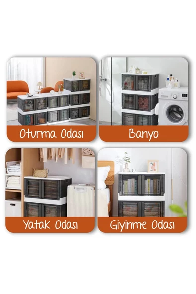 Çok Amaçlı Istiflenebilir Katlanır 4'lü Beyaz Düzenleyici Dolap Seti - 5