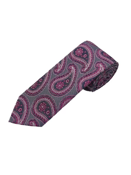 Brianze Fuşya Gri Şal Desen Kravat - 2