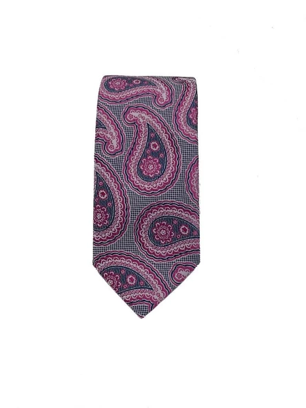 Brianze Fuşya Gri Şal Desen Kravat - 3