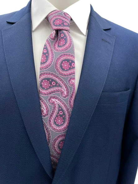 Brianze Fuşya Gri Şal Desen Kravat