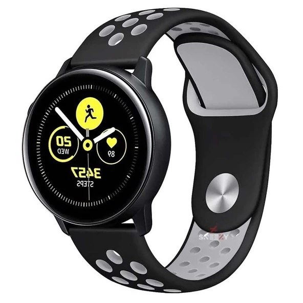 Huawei Watch GT2 Elite-Sport-Classic 46mm-GT2 Pro 22mm Uyumlu FlexAir Supreme Silikon Kordon  Siyah - Gri