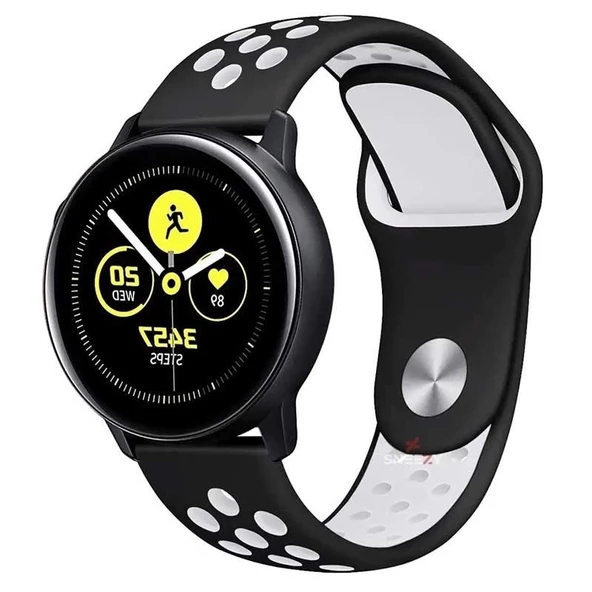 Huawei Watch GT2 Elite-Sport-Classic 46mm-GT2 Pro 22mm Uyumlu FlexAir Supreme Silikon Kordon  Siyah - Beyaz