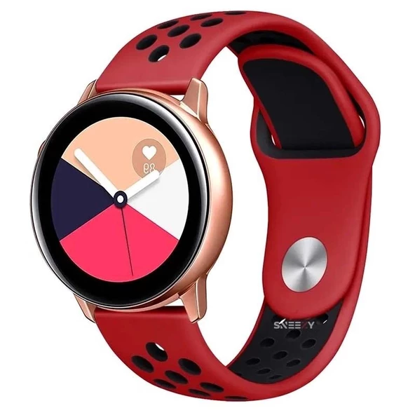 Huawei Watch GT2 Elite-Sport-Classic 46mm-GT2 Pro 22mm Uyumlu FlexAir Supreme Silikon Kordon  Kırmızı - Siyah