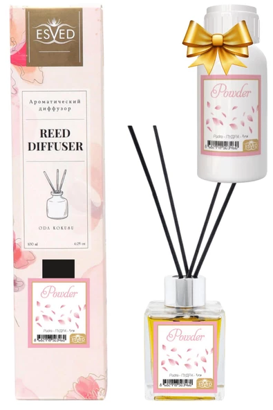 Pudra Kokusu 100 Ml Çubuklu Oda Kokusu Yedek Dolum Şişesi Hediyeli
