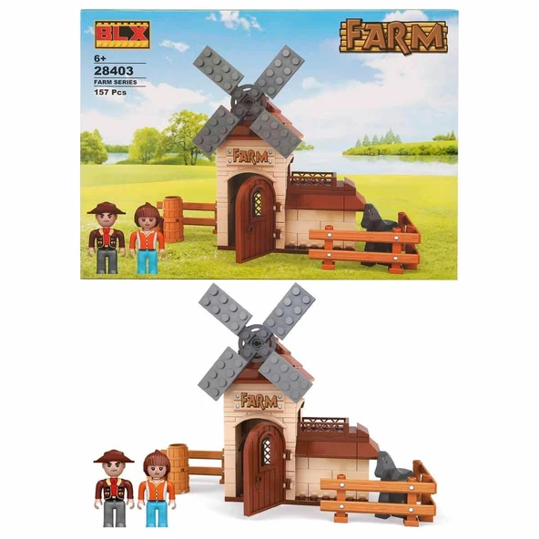SUN-28403 Sunman 157 Parça Farm Set Yel Değirmeni Yapı Blokları Lego Eğitici Oyuncak